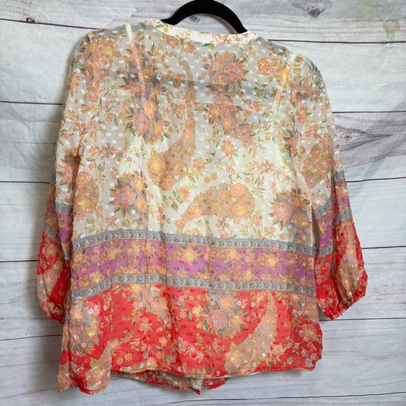 Fig and Flower Multicolor Floral Blouse Tunic Bohemian Small - Picture 4 of 6